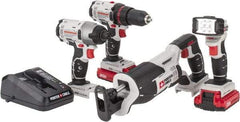 Porter-Cable - 20 Volt Cordless Tool Combination Kit - Includes 1/2" Drill/Driver, 1/4" Impact Driver, Reciprocating Saw & Flash Light, Lithium-Ion Battery Included - USA Tool & Supply