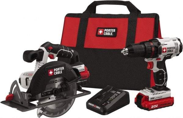 Porter-Cable - 20 Volt Cordless Tool Combination Kit - Includes Drill/Driver & Circular Saw, Lithium-Ion Battery Included - USA Tool & Supply