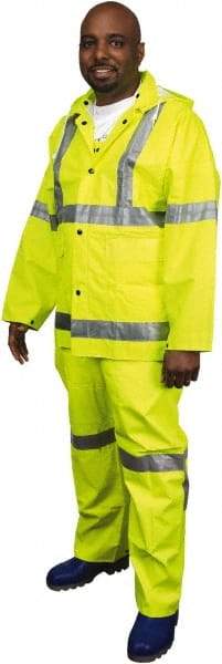 MCR Safety - Size S, High Visibility Lime, Rain, Disposable Encapsulated Suit - Detachable Hood, Take Up Snaps Ankle, Take Up Snaps Wrist - USA Tool & Supply