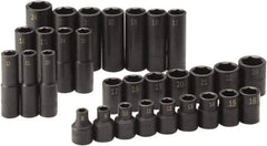 SK - 30 Piece 1/2" Drive Standard Deep Impact Socket Set - 6 Points, 8 to 24mm, Metric Measurement Standard - USA Tool & Supply