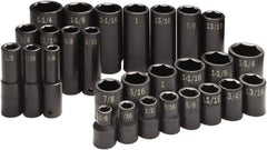 SK - 28 Piece 1/2" Drive Standard Deep Impact Socket Set - 6 Points, 3/8 to 1-1/4", Inch Measurement Standard - USA Tool & Supply