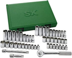 SK - 49 Piece 3/8" Drive Standard Deep Socket Set - 6 Points, 1/4 to 7/8", 6 to 19mm, Inch/Metric Measurement Standard - USA Tool & Supply