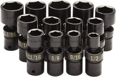 SK - 13 Piece 1/2" Drive Standard Impact Socket Set - 6 Points, 1/2 to 1-1/4", Inch Measurement Standard - USA Tool & Supply