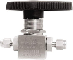 Brennan - 1/8" Pipe, Tube End Connections, Stainless Steel, Inline, Two Way Flow, Instrumentation Ball Valve - 3,000 psi WOG Rating, Nylon Handle, PTFE Seal, PFA Seat, Swaglok SS-41GS2 - USA Tool & Supply
