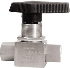 Brennan - 3/8" Pipe, NPT End Connections, Stainless Steel, Inline, Two Way Flow, Instrumentation Ball Valve - 3,000 psi WOG Rating, Nylon Handle, PTFE Seal, PFA Seat, Swaglok SS-44F6 - USA Tool & Supply