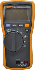 Fluke - 114, CAT III, 600 VAC/VDC, Digital True RMS Auto Ranging Manual Ranging Multimeter - 40 mOhm, Measures Voltage, Capacitance, Current, Resistance - USA Tool & Supply