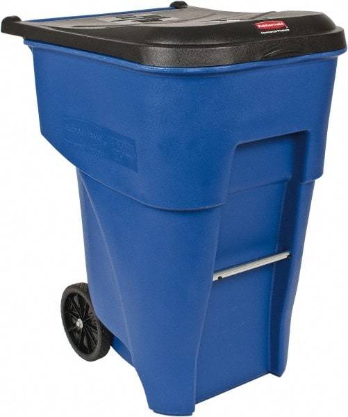 Rubbermaid - 95 Gal Blue Rectangle Trash Can - Polyethylene, 45.6" High x 35.4" Long x 27.3" Wide - USA Tool & Supply