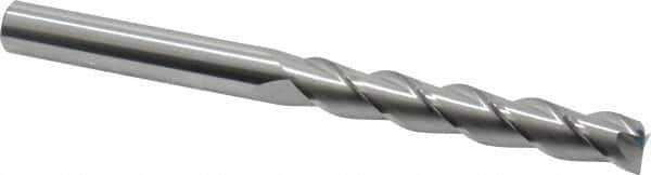 SGS - 1/2", 3-1/8" LOC, 1/2" Shank Diam, 6" OAL, 3 Flute, Solid Carbide Square End Mill - Single End, Uncoated, Spiral Flute, 38° Helix, Right Hand Cut, Right Hand Flute, Series 43 - USA Tool & Supply