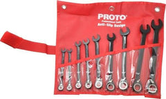 Proto - 9 Piece, 9/32" to 3/4", 12 Point Combination Wrench Set - Inch Measurement Standard, Black/Chrome Finish, Comes in Pouch - USA Tool & Supply