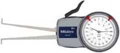 Mitutoyo - 0.8 to 1.6" Inside Dial Caliper Gage - 0.0005" Graduation, 0.0015" Accuracy, 3.3" Leg Length, 0.26" Deep x 0.06" Wide Groove, Ball Contact Points - USA Tool & Supply