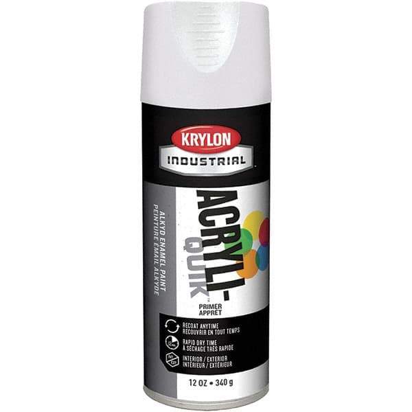 Krylon - 16 oz White Acrylic Lacquer Enamel Primer - 15 to 20 Sq Ft/Gal, 365 gL Content, Direct to Metal, Spray - USA Tool & Supply