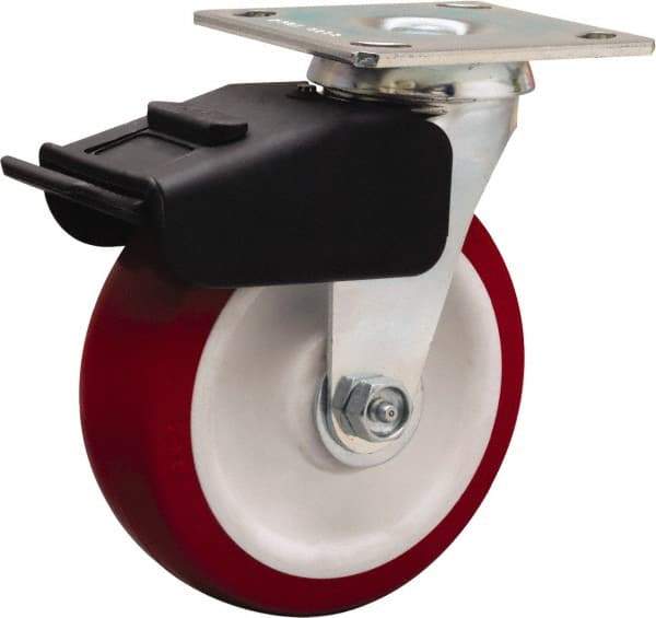 Hamilton - 6" Diam x 2" Wide x 7-1/2" OAH Top Plate Mount Swivel Caster - Polyurethane Mold on Polypropylene, 850 Lb Capacity, Straight Roller Bearing, 4 x 4-1/2" Plate - USA Tool & Supply