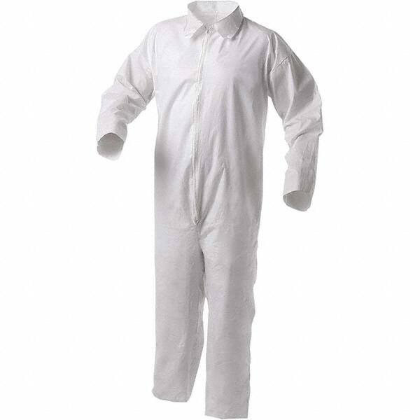 KleenGuard - Size 4XL Film Laminate General Purpose Coveralls - White, Zipper Closure, Open Cuffs, Open Ankles, Serged Seams - USA Tool & Supply
