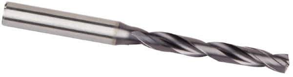 Kennametal - #12 Spiral Flute Solid Carbide Screw Machine Drill Bit - Multilayer TiAlN Finish, Right Hand Cut, 28mm Flute Length, 66mm OAL, Standard Point, Straight Shank, Through Coolant - USA Tool & Supply