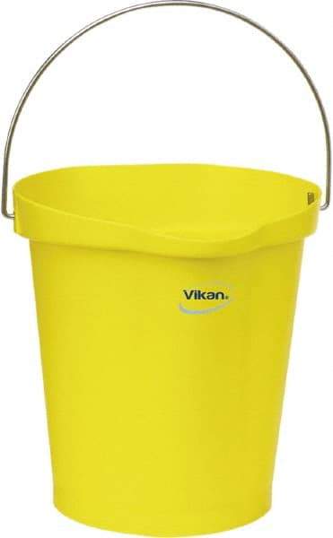 Vikan - 3 Gal, Polypropylene Round Yellow Single Pail with Pour Spout - Handle Included - USA Tool & Supply