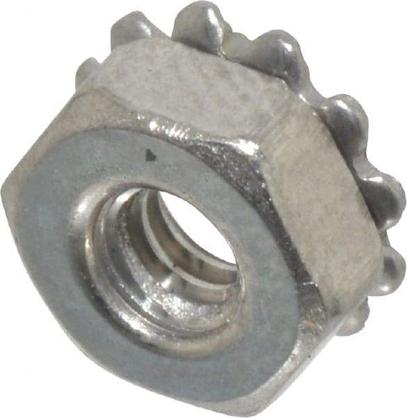 Value Collection - #4-40, 0.109" High, Uncoated, Stainless Steel Hex Nut with External Tooth Washer - 9/32" Washer Diam, 1/4" Width Across Flats, Grade 18-8 - USA Tool & Supply