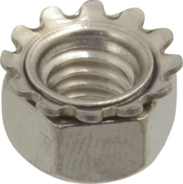 Value Collection - 5/16-18, 0.328" High, Uncoated, Stainless Steel Hex Nut with External Tooth Washer - 37/64" Washer Diam, 1/2" Width Across Flats, Grade 18-8 - USA Tool & Supply