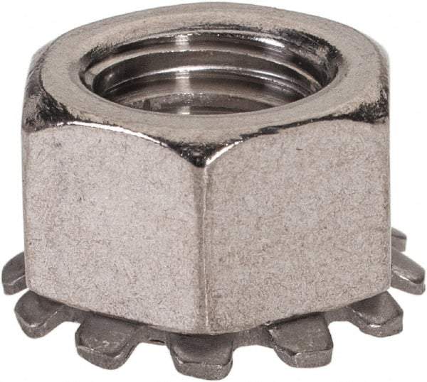 Value Collection - 3/8-16, 0.391" High, Uncoated, Stainless Steel Hex Nut with External Tooth Washer - 21/32" Washer Diam, 9/16" Width Across Flats, Grade 18-8 - USA Tool & Supply