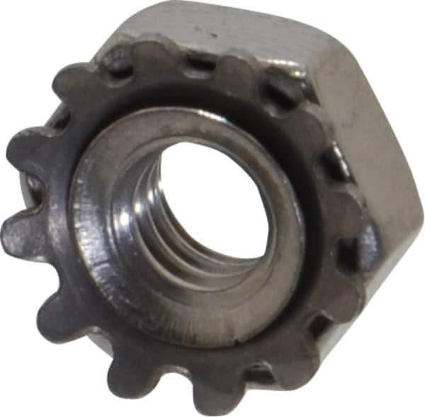 Value Collection - #8-32, 5/32" High, Uncoated, Stainless Steel Hex Nut with External Tooth Washer - 3/8" Washer Diam, 11/32" Width Across Flats, Grade 18-8 - USA Tool & Supply