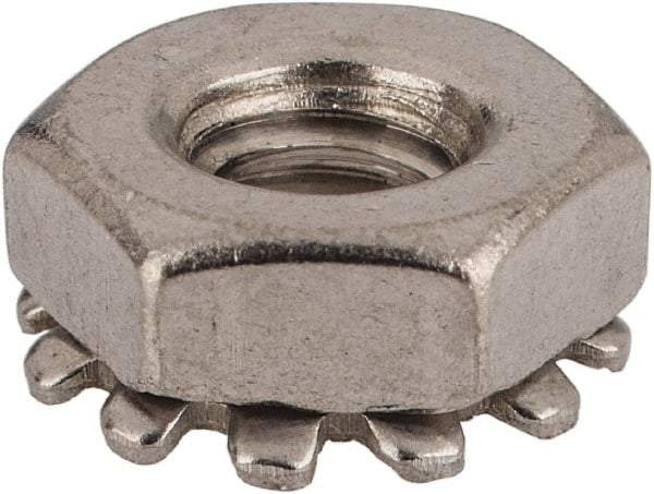 Value Collection - #10-24, 5/32" High, Uncoated, Stainless Steel Hex Nut with External Tooth Washer - 13/32" Washer Diam, 3/8" Width Across Flats, Grade 18-8 - USA Tool & Supply