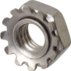 Value Collection - #10-32, 5/32" High, Uncoated, Stainless Steel Hex Nut with External Tooth Washer - 13/32" Washer Diam, 3/8" Width Across Flats, Grade 18-8 - USA Tool & Supply
