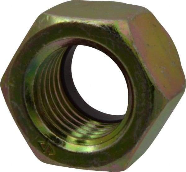 Value Collection - 1-8 UNC Grade 8 Hex Lock Nut with Nylon Insert - 1-7/16" Width Across Flats, 1-3/64" High, Zinc Yellow Dichromate Finish - USA Tool & Supply