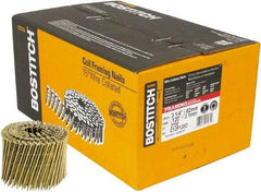 Stanley Bostitch - 11 Gauge 0.12" Shank Diam 3-1/4" Long Framing Nails for Power Nailers - Steel, Yellow Zinc Finish, Smooth Shank, Coil Wire Collation, Round Head, Diamond Point - USA Tool & Supply