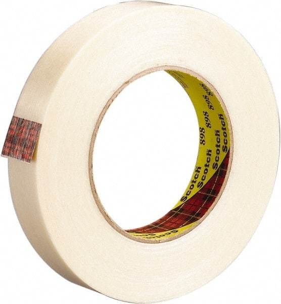 3M - 12mm x 330m Clear Rubber Adhesive Strapping Tape - Polypropylene Film Backing, 6.6 mil Thick, 380 Lb Tensile Strength, Series 898 - USA Tool & Supply