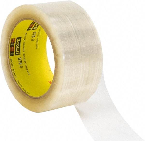 3M - 72mm x 914m Clear Rubber Adhesive Sealing Tape - Polypropylene Film Backing, 3.1 mil Thick, 35 Lb Tensile Strength, Series 375 - USA Tool & Supply