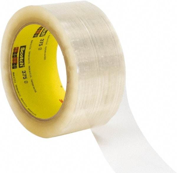 3M - 48mm x 914m Clear Rubber Adhesive Sealing Tape - Polypropylene Film Backing, 3.1 mil Thick, 35 Lb Tensile Strength, Series 375 - USA Tool & Supply