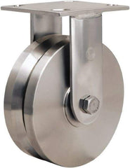 Hamilton - 6" Diam x 2" Wide, Stainless Steel Rigid Caster - 800 Lb Capacity, Top Plate Mount, 3-3/4" x 4-1/2" Plate, Stainless Steel Precision Ball Bearing - USA Tool & Supply