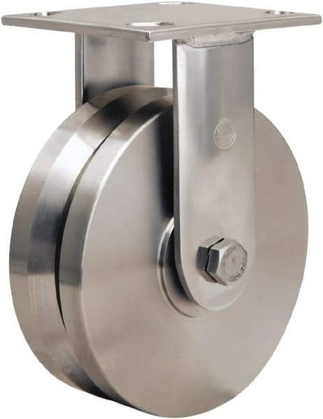 Hamilton - 6" Diam x 2" Wide, Stainless Steel Swivel Caster - 800 Lb Capacity, Top Plate Mount, 3-3/4" x 4-1/2" Plate, Delrin Bearing - USA Tool & Supply