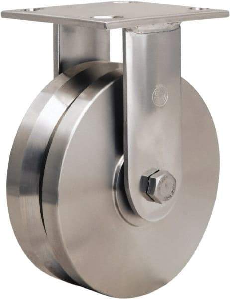 Hamilton - 6" Diam x 2" Wide, Stainless Steel Rigid Caster - 800 Lb Capacity, Top Plate Mount, 3-3/4" x 4-1/2" Plate, Delrin Bearing - USA Tool & Supply