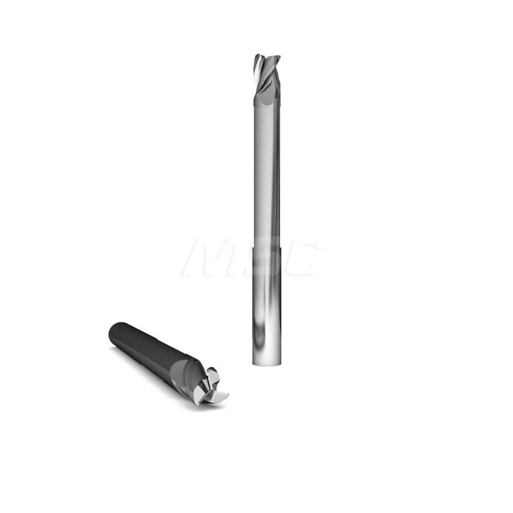 Square End Mill: 1/4'' Dia, 3/8'' LOC, 1/4'' Shank Dia, 4'' OAL, 3 Flutes, Solid Carbide Single End, Uncoated, Upcut Flute, 37 ° Helix, Centercutting, RH Cut, RH Flute, Series 1026 & Alumigator