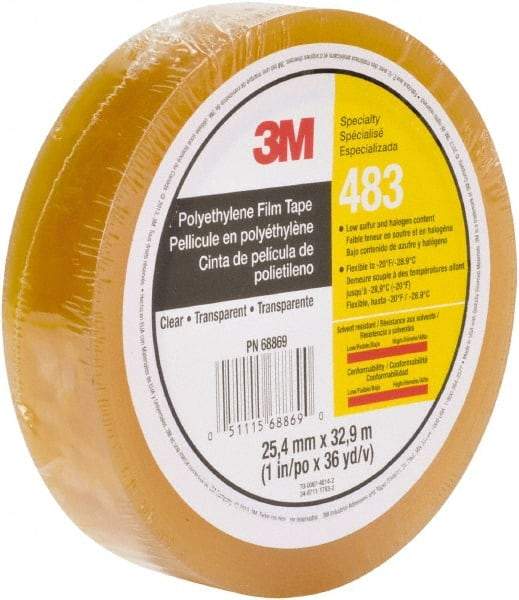 3M - 36 Yds. x 1", Clear Polyethylene Film Tape - 483 Series, 5 mil Thick, 10 Lb./Inch Tensile Strength - USA Tool & Supply