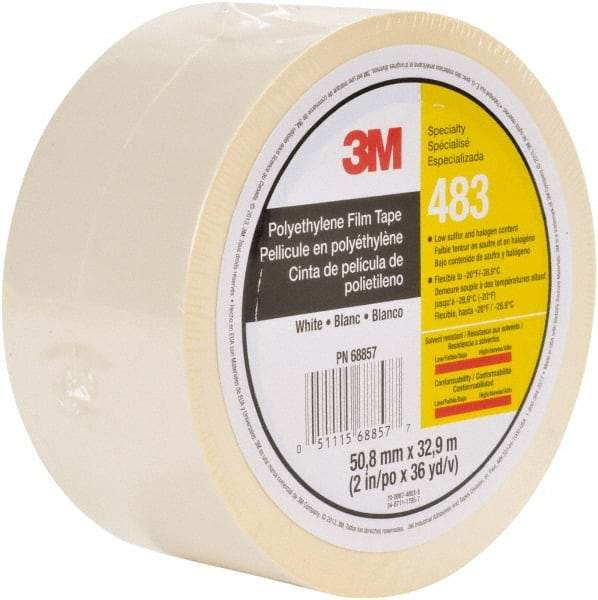 3M - 36 Yds. x 2", White Polyethylene Film Tape - 483 Series, 5 mil Thick, 10 Lb./Inch Tensile Strength - USA Tool & Supply