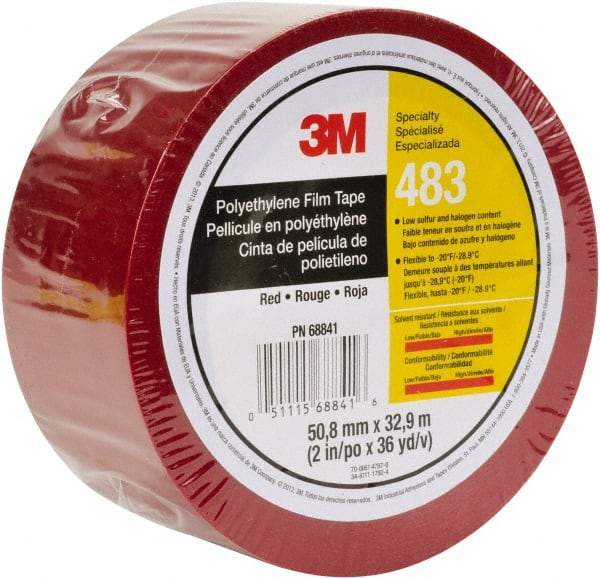 3M - 36 Yds. x 2", Red Polyethylene Film Tape - 483 Series, 5 mil Thick, 10 Lb./Inch Tensile Strength - USA Tool & Supply