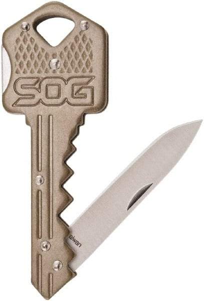 SOG Specialty Knives - 1-1/2" Blade, Straight Drop Point Folding Knife - 2-1/2" Closed Length, Stainless Steel - USA Tool & Supply