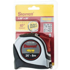Starrett - 26' x 1-1/16" Yellow Blade Tape Measure - 1/16" & 1mm Graduation, S9 Graduation Style, Gray Case - USA Tool & Supply
