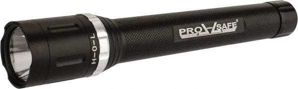 PRO-SAFE - White LED Bulb, 220 Lumens, Industrial/Tactical Flashlight - Matte Charcoal Black Aluminum Body, 4 D Alkaline Batteries Not Included - USA Tool & Supply