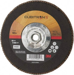 3M - 60 Grit, 7" Disc Diam, 5/8-11 Center Hole, Type 27 Ceramic Flap Disc - 13,300 Max RPM, Cloth Backing, Arbor Attaching System, Coated - USA Tool & Supply