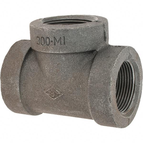 Value Collection - Size 1-1/4", Class 300, Malleable Iron Black Pipe Tee - 300 psi, Threaded End Connection - USA Tool & Supply