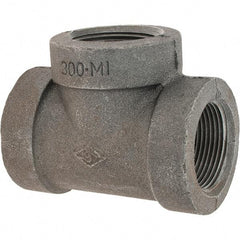 Value Collection - Size 1-1/4", Class 300, Malleable Iron Black Pipe Tee - 300 psi, Threaded End Connection - USA Tool & Supply