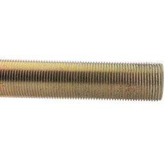 Value Collection - 1-1/4-12 UNF (Fine), 3' Long, Low Carbon Steel Threaded Rod - Yellow Zinc-Plated Finish - USA Tool & Supply