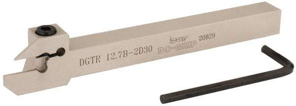 Iscar - 0.591" Max Depth of Cut, 0.075" Min Groove Width, 5-1/2" OAL, Right Hand Indexable Grooving Cutoff Toolholder - 1/2" Shank Height x 1/2" Shank Width, DG. 1../DG. 2.. Insert Style, DGT Toolholder Style, Series Do Grip - USA Tool & Supply