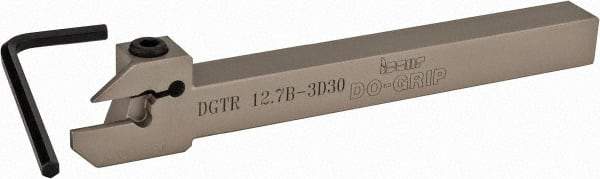 Iscar - External Thread, 0.591" Max Depth of Cut, 0.118" Min Groove Width, 5-1/2" OAL, Right Hand Indexable Grooving Cutoff Toolholder - 0.094 Seat Size, 1/2" Shank Height x 1/2" Shank Width, DG.. Insert Style, DGT Toolholder Style, Series Do-Grip - USA Tool & Supply