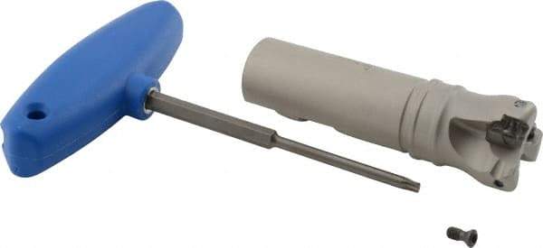 Iscar - 1-1/4" Cut Diam, 0.34" Max Depth of Cut, 1" Shank Diam, 4" OAL, Indexable Square Shoulder End Mill - S45MT1106, S90MT1106, R90MT43, R90MT1205, O45MT0505 Inserts, Weldon Shank, Series ChamMill - USA Tool & Supply