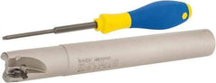 Iscar - 1" Cut Diam, 0.56" Max Depth of Cut, 1" Shank Diam, 7.87" OAL, Indexable Square Shoulder End Mill - AD..1505.., HM90 AD..1505 Inserts, Cylindrical Shank, 90° Lead Angle, Series Heli2000 - USA Tool & Supply