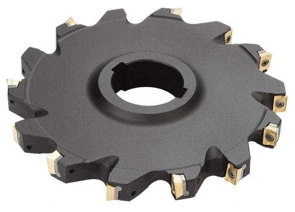 Iscar - Arbor Hole Connection, 1/2" Cutting Width, 1.81" Depth of Cut, 6" Cutter Diam, 1-1/2" Hole Diam, 14 Tooth Indexable Slotting Cutter - SDN Toolholder, QPMT PDTN Insert - USA Tool & Supply