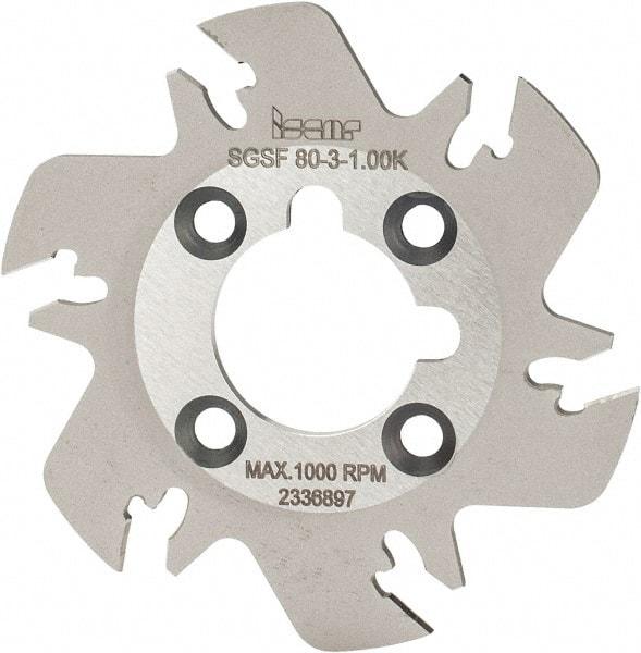 Iscar - Arbor Hole Connection, 3/32" Cutting Width, 0.63" Depth of Cut, 3.15" Cutter Diam, 1" Hole Diam, 6 Tooth Indexable Slotting Cutter - SGSF Toolholder, GSFN, GSFU Insert - USA Tool & Supply
